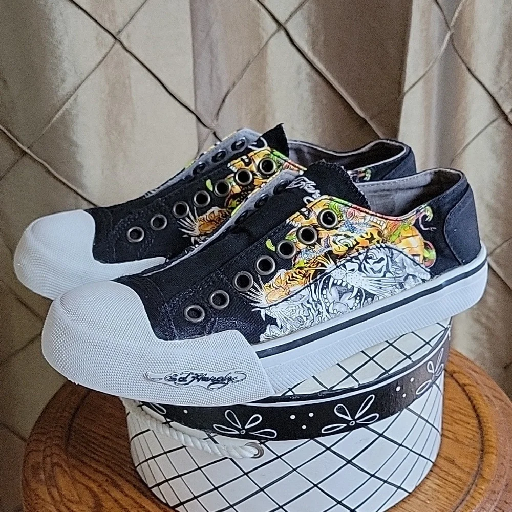 EUC- Ed Hardy ‘Tiger’ Slip-on Canvas Sneaker